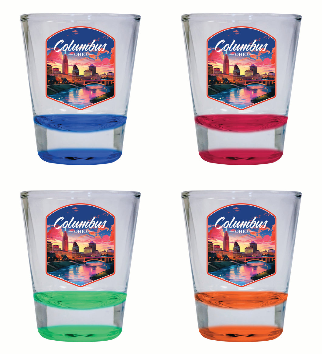Columbus Ohio Sunset Cityscape Design Souvenir 2 Ounce Shot Glass Round 4-Pack Multicolor 
