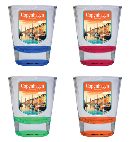 Copenhagen Denmark Design A Souvenir 2 Ounce Shot Glass Round 4-Pack Multicolor