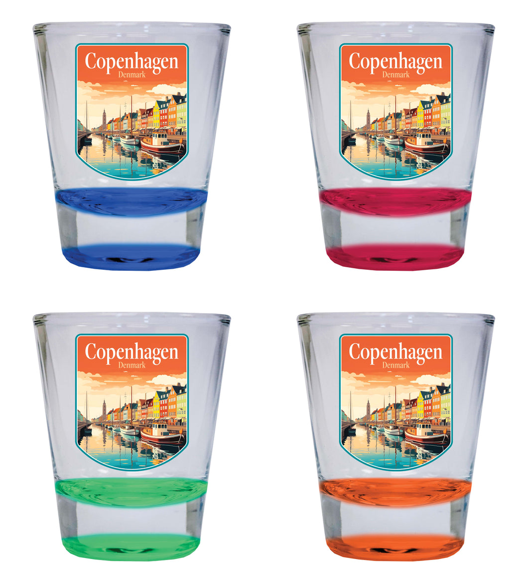 Copenhagen Denmark Design A Souvenir 2 Ounce Shot Glass Round 4-Pack Multicolor