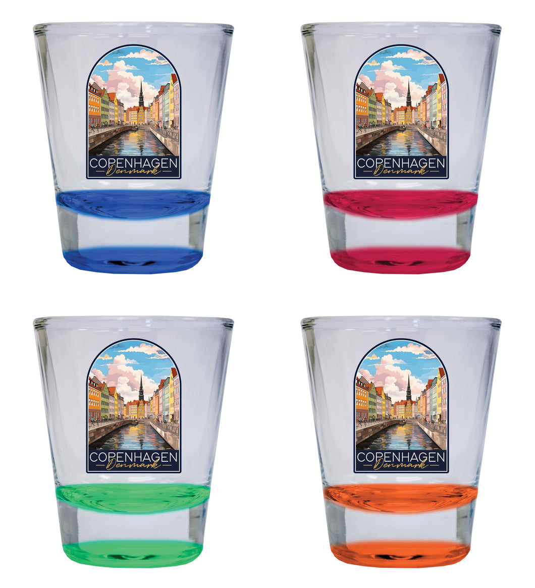 Copenhagen Denmark Design B Souvenir 2 Ounce Shot Glass Round 4-Pack Multicolor
