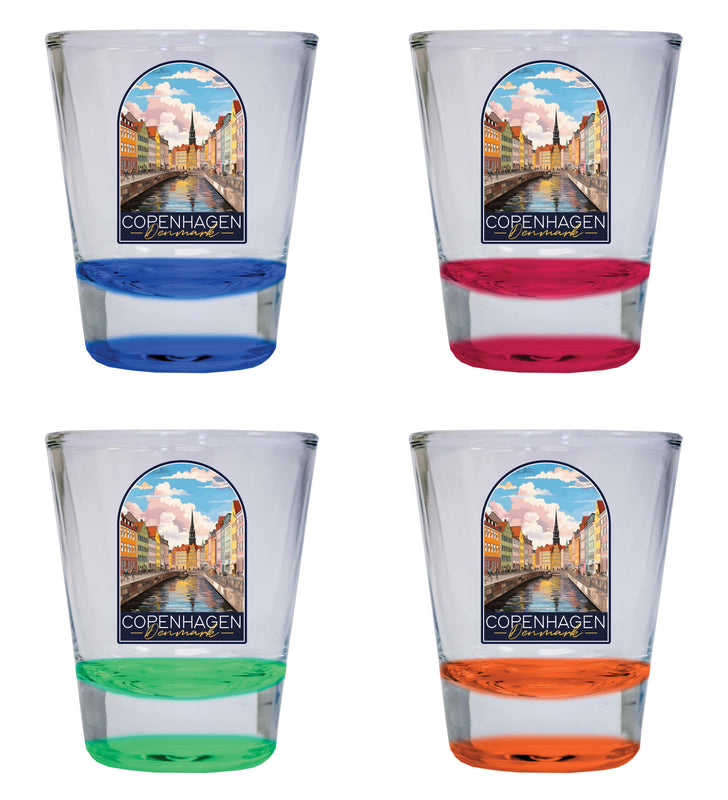 Copenhagen Denmark Design B Souvenir 2 Ounce Shot Glass Round 4-Pack Multicolor