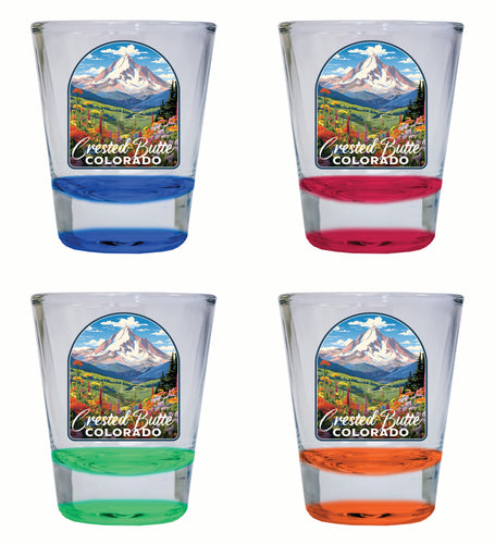 Crested Butte Mountain Colorado Wildflowers Design Souvenir 2 Ounce Shot Glass Round 4-Pack Multicolor 