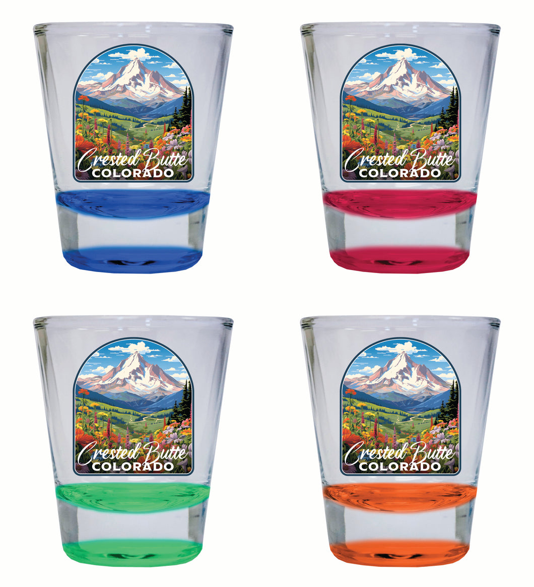 Crested Butte Mountain Colorado Wildflowers Design Souvenir 2 Ounce Shot Glass Round 4-Pack Multicolor 