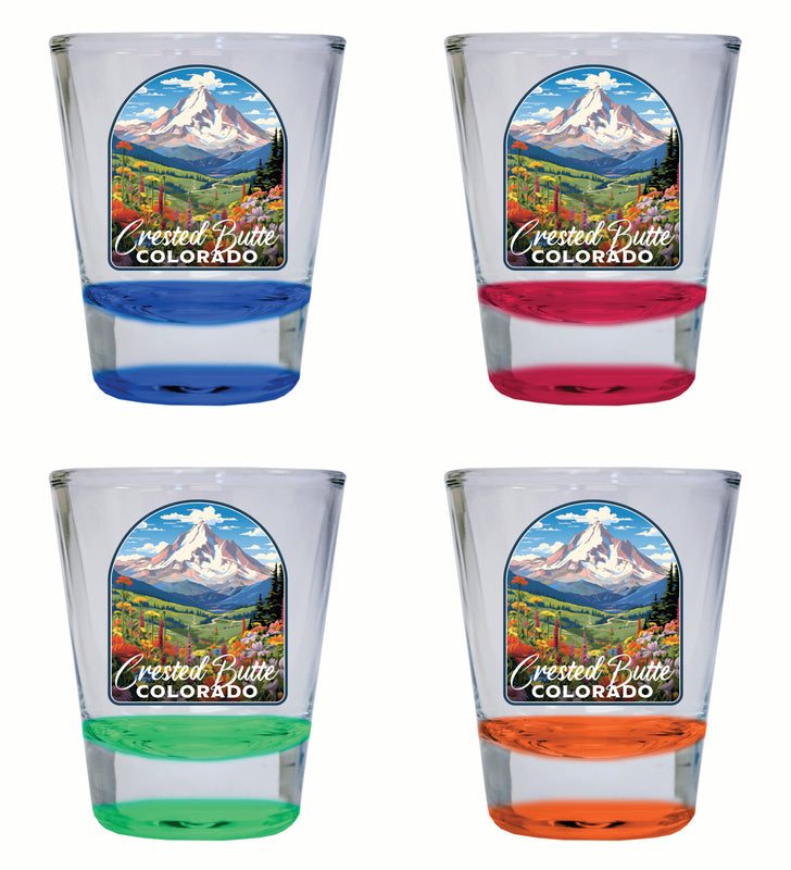 Crested Butte Mountain Colorado Wildflowers Design Souvenir 2 Ounce Shot Glass Round 4-Pack Multicolor 
