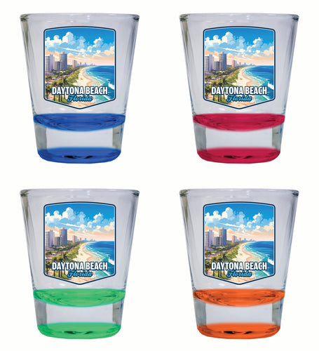 Daytona Beach Florida Ocean Shoreline Design Souvenir 2 Ounce Shot Glass Round 4-Pack Multicolor 