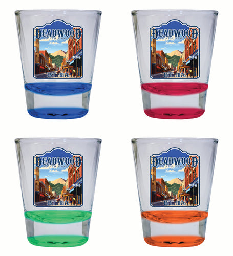 Deadwood South Dakota Wild West Design Souvenir 2 Ounce Shot Glass Round 4-Pack Multicolor 
