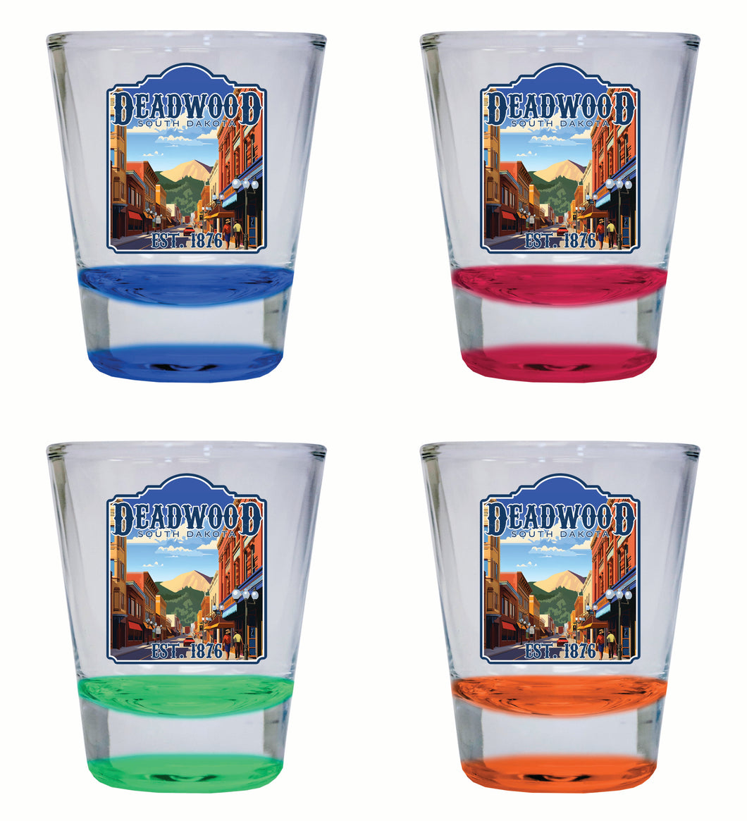 Deadwood South Dakota Wild West Design Souvenir 2 Ounce Shot Glass Round 4-Pack Multicolor 