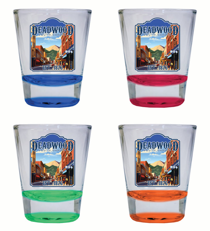Deadwood South Dakota Wild West Design Souvenir 2 Ounce Shot Glass Round 4-Pack Multicolor 