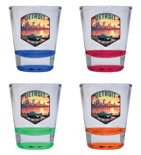 Detroit Michigan Design A Souvenir 2 Ounce Shot Glass Round 4-Pack Multicolor 