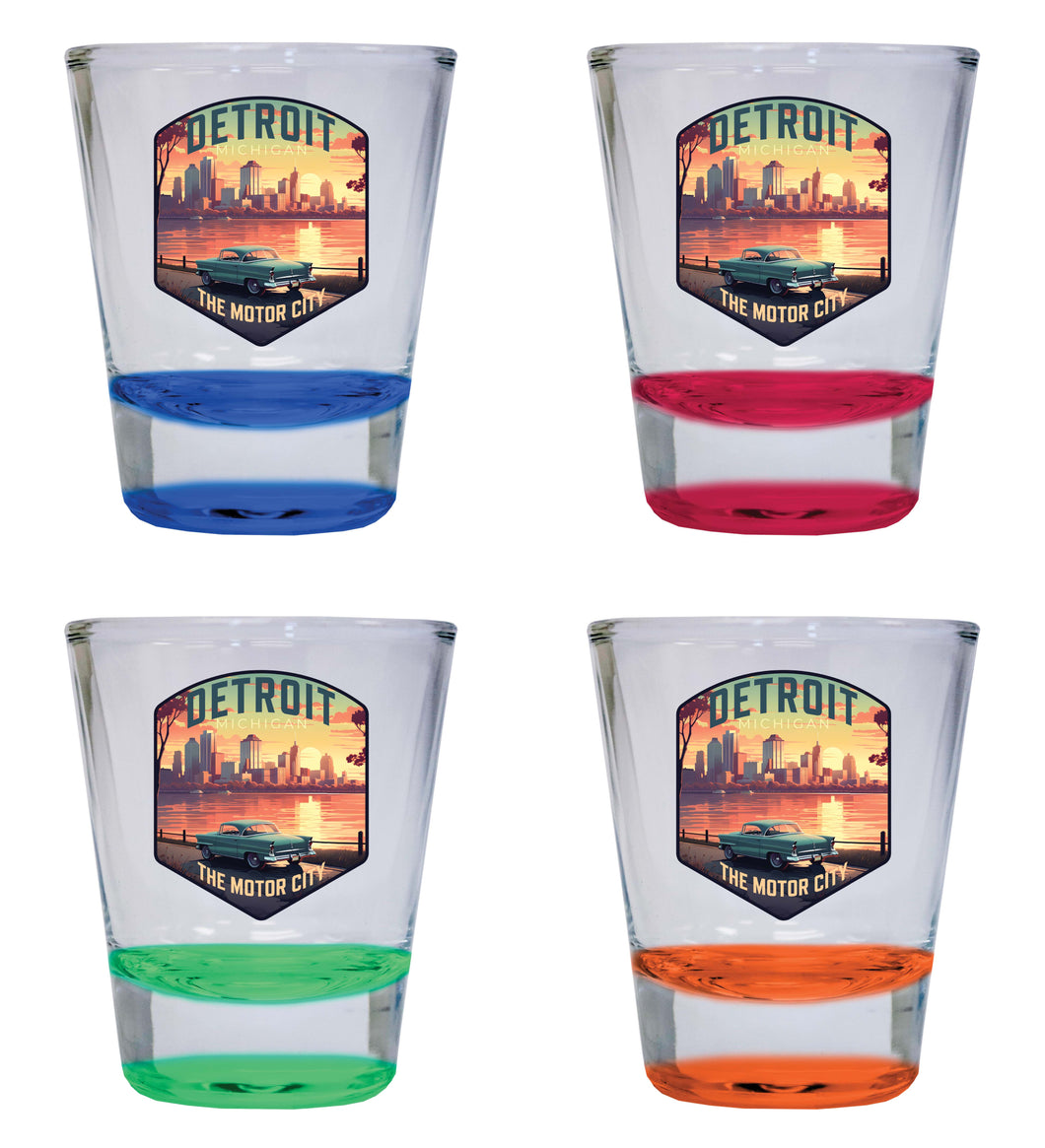 Detroit Michigan Design A Souvenir 2 Ounce Shot Glass Round 4-Pack Multicolor 
