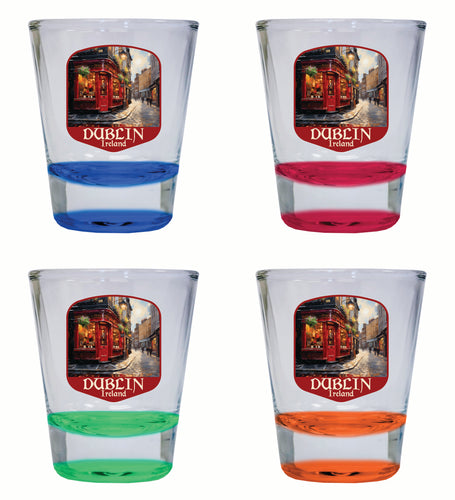 Dublin Ireland Red Pub Design Souvenir 2 Ounce Shot Glass Round 4-Pack Multicolor 