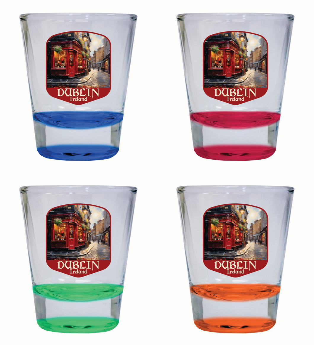 Dublin Ireland Red Pub Design Souvenir 2 Ounce Shot Glass Round 4-Pack Multicolor 