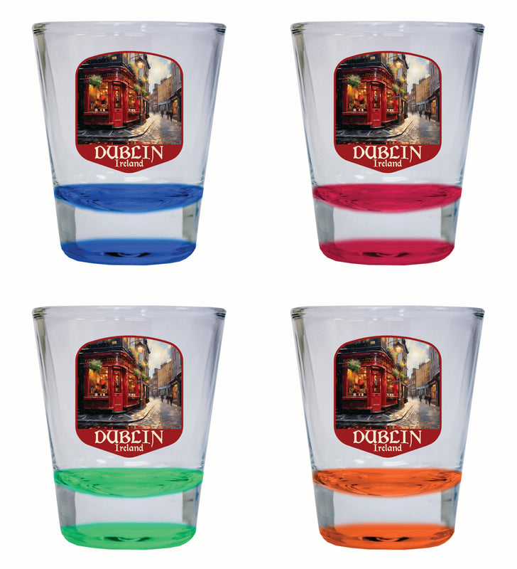 Dublin Ireland Red Pub Design Souvenir 2 Ounce Shot Glass Round 4-Pack Multicolor 