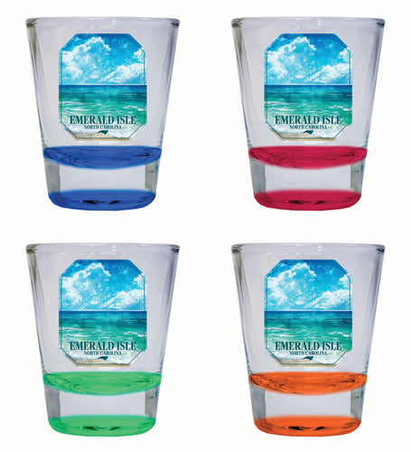 Emerald Isle North Carolina Serene Ocean Design Souvenir 2 Ounce Shot Glass Round 4-Pack Multicolor 