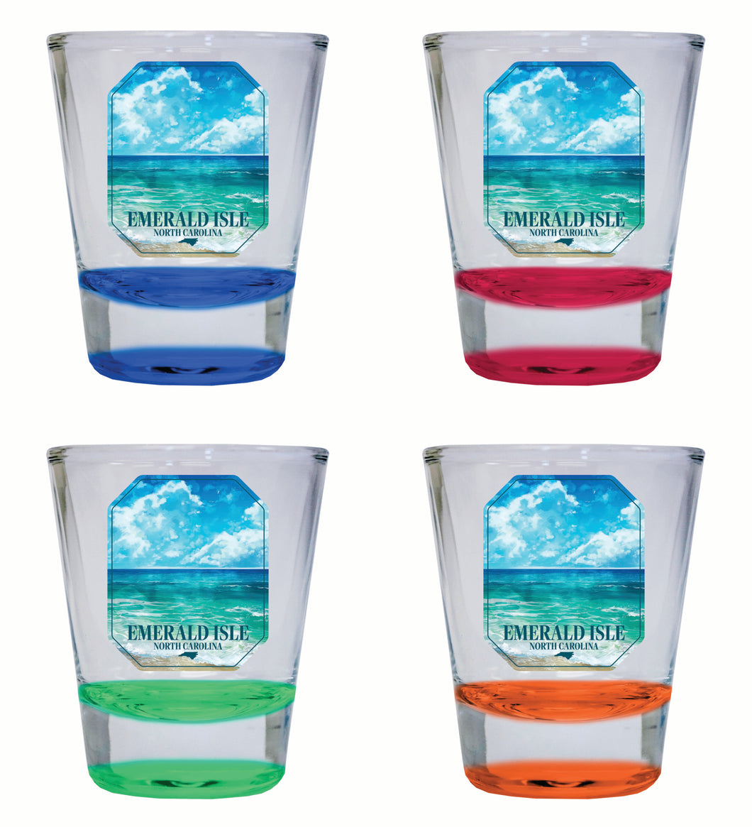 Emerald Isle North Carolina Serene Ocean Design Souvenir 2 Ounce Shot Glass Round 4-Pack Multicolor 