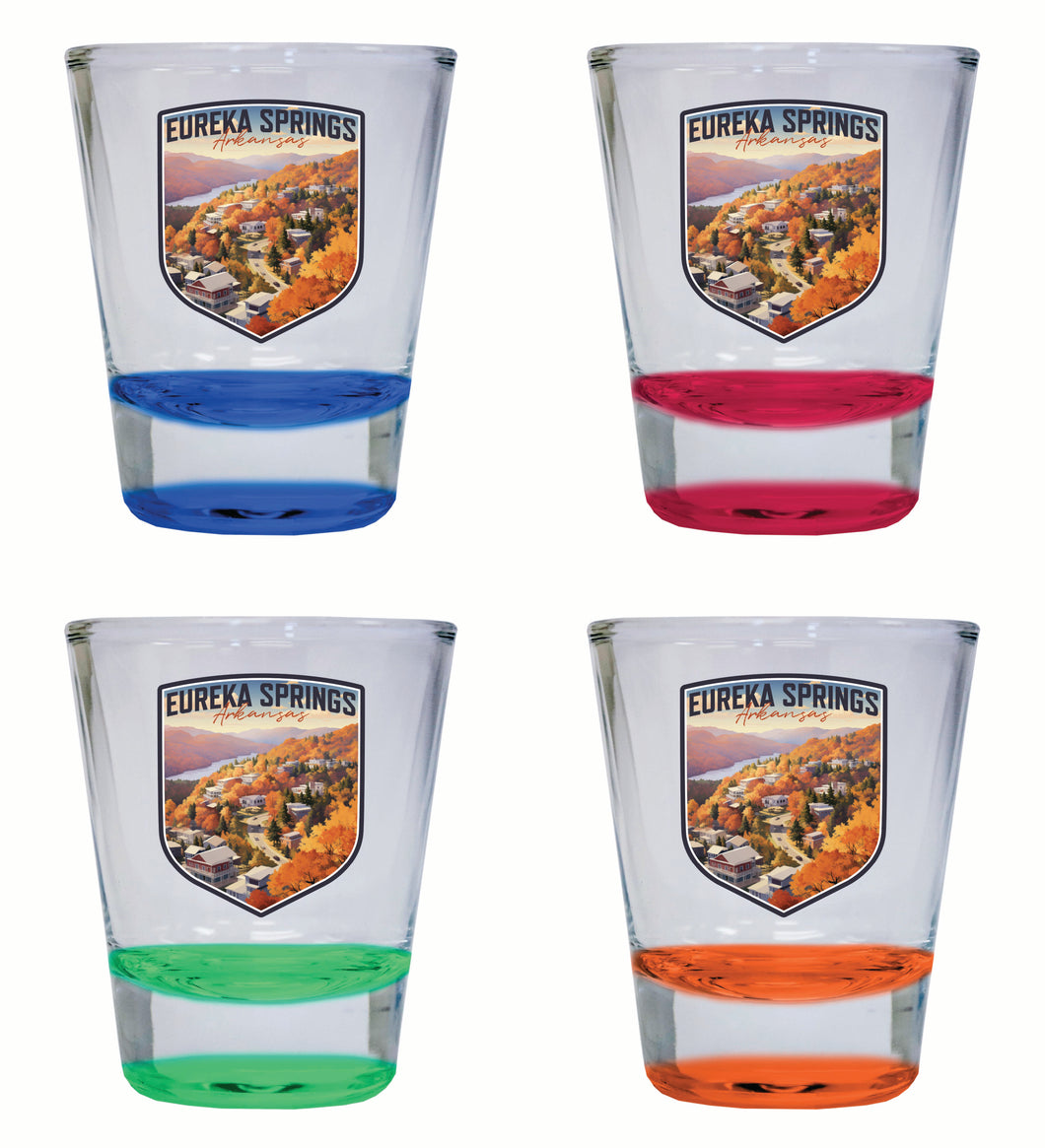 Eureka Springs Arkansas Little Switzerland of the Ozarks Design Souvenir 2 Ounce Shot Glass Round 4-Pack Multicolor 