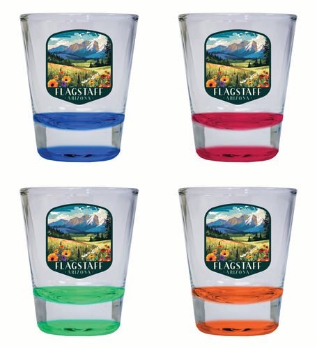 Flagstaff Arizona Design C Souvenir 2 Ounce Shot Glass Round 4-Pack Multicolor 