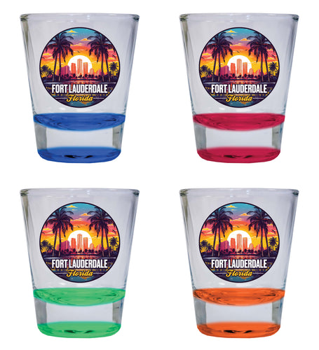 Fort Lauderdale Florida Design B Souvenir 2 Ounce Shot Glass Round 4-Pack Multicolor 