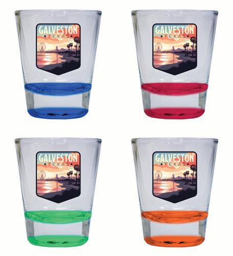 Galveston Texas Pleasure Pier Design Souvenir 2 Ounce Shot Glass Round 4-Pack Multicolor 