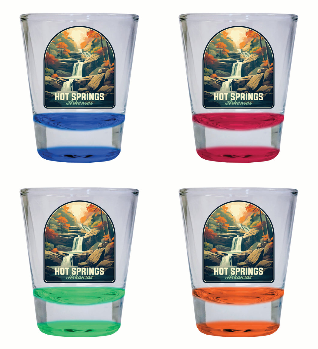 Hot Springs Arkansas Autumn Waterfall Design Souvenir 2 Ounce Shot Glass Round 4-Pack Multicolor 