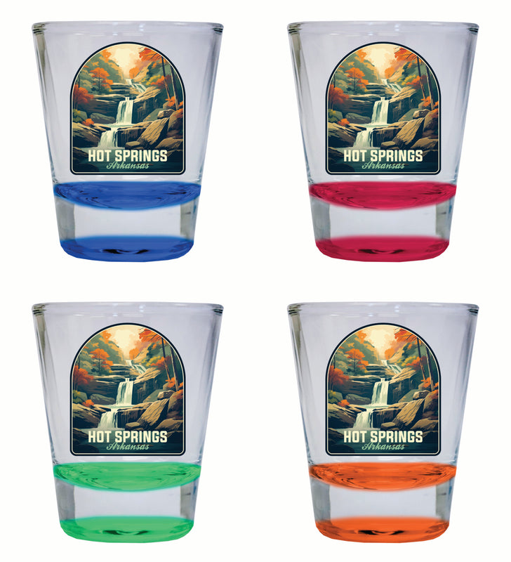 Hot Springs Arkansas Autumn Waterfall Design Souvenir 2 Ounce Shot Glass Round 4-Pack Multicolor 