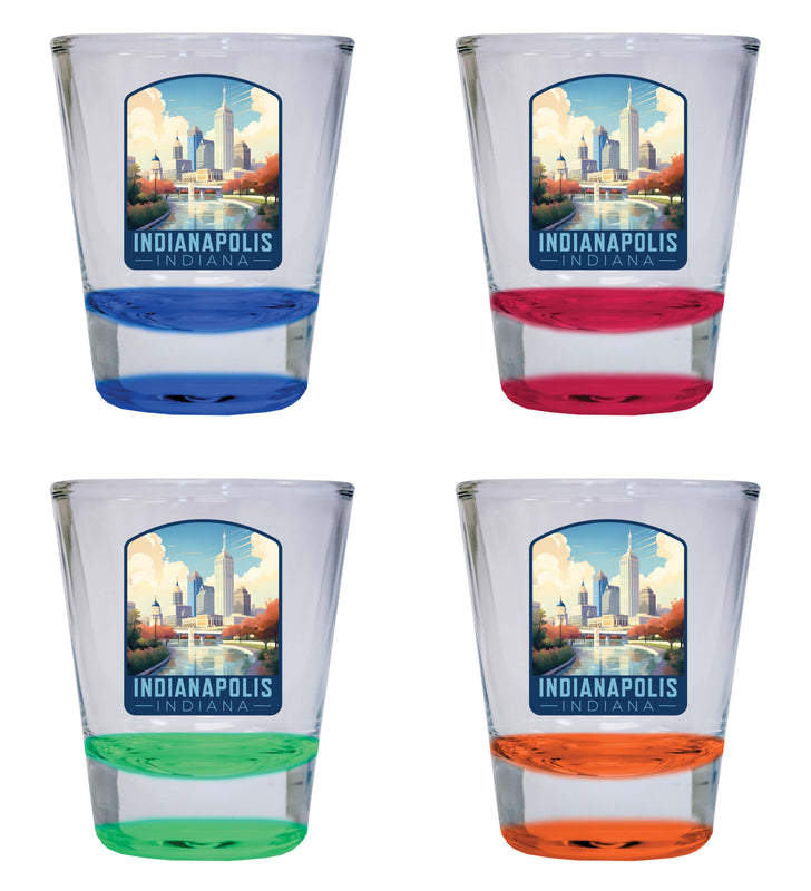 Indianapolis Indiana Design A Souvenir 2 Ounce Shot Glass Round 4-Pack Multicolor 