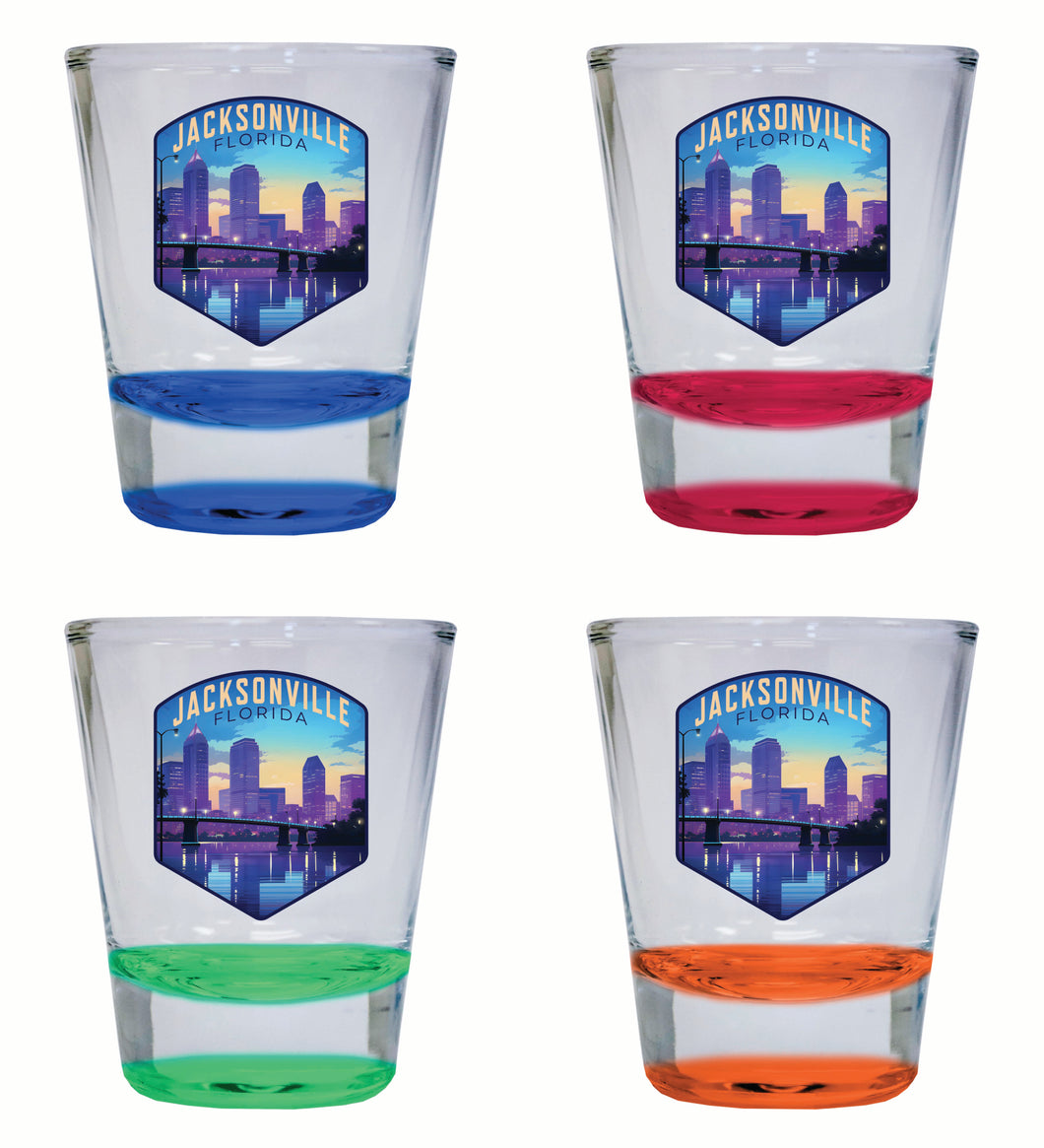 Jacksonville Florida Evening Cityscape Design Souvenir 2 Ounce Shot Glass Round 4-Pack Multicolor 