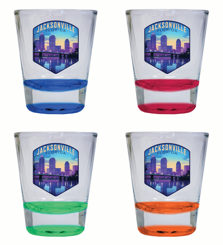 Jacksonville Florida Evening Cityscape Design Souvenir 2 Ounce Shot Glass Round 4-Pack Multicolor 