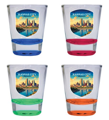 Kansas City Missouri Design A Souvenir 2 Ounce Shot Glass Round 4-Pack Multicolor