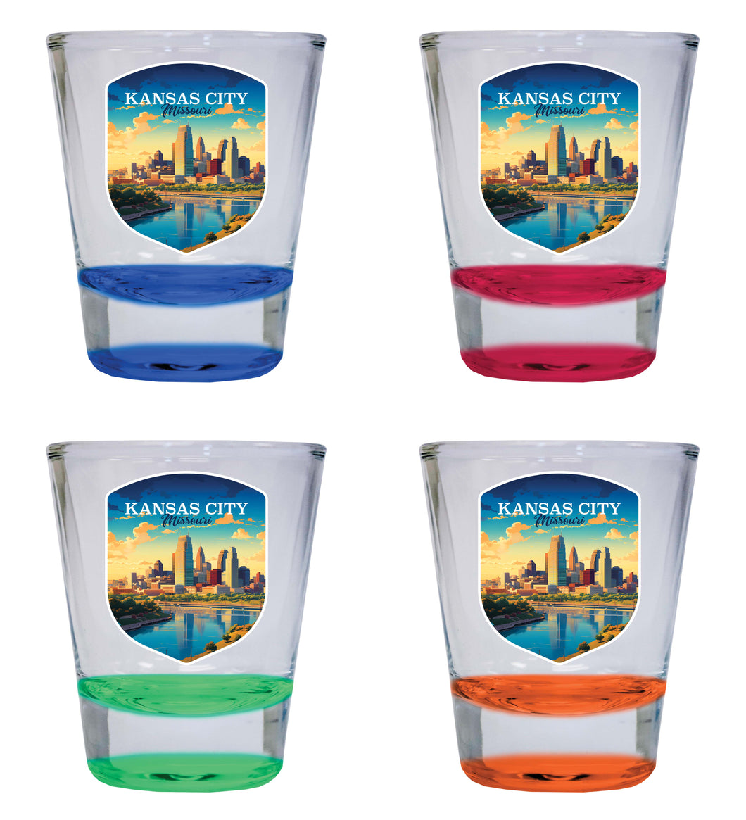 Kansas City Missouri Design A Souvenir 2 Ounce Shot Glass Round 4-Pack Multicolor