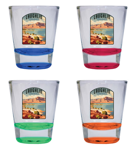 Laughlin Nevada Design B Souvenir 2 Ounce Shot Glass Round 4-Pack Multicolor