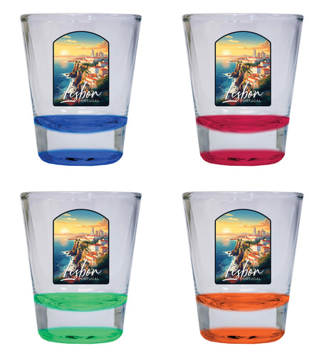 Lisbon Portugal Design B Souvenir 2 Ounce Shot Glass Round 4-Pack Multicolor