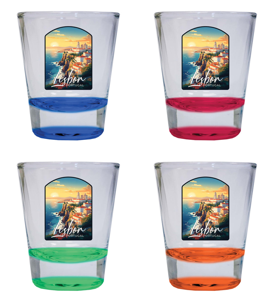Lisbon Portugal Design B Souvenir 2 Ounce Shot Glass Round 4-Pack Multicolor