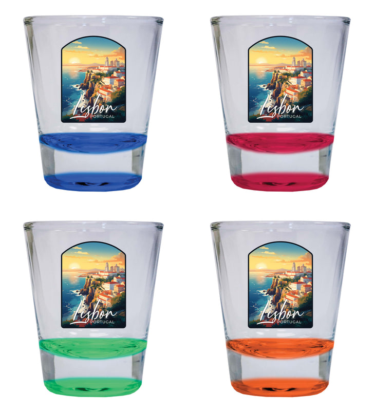 Lisbon Portugal Design B Souvenir 2 Ounce Shot Glass Round 4-Pack Multicolor