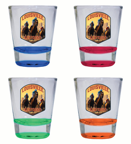 Louisville Kentucky Derby City Design Souvenir 2 Ounce Shot Glass Round 4-Pack Multicolor 