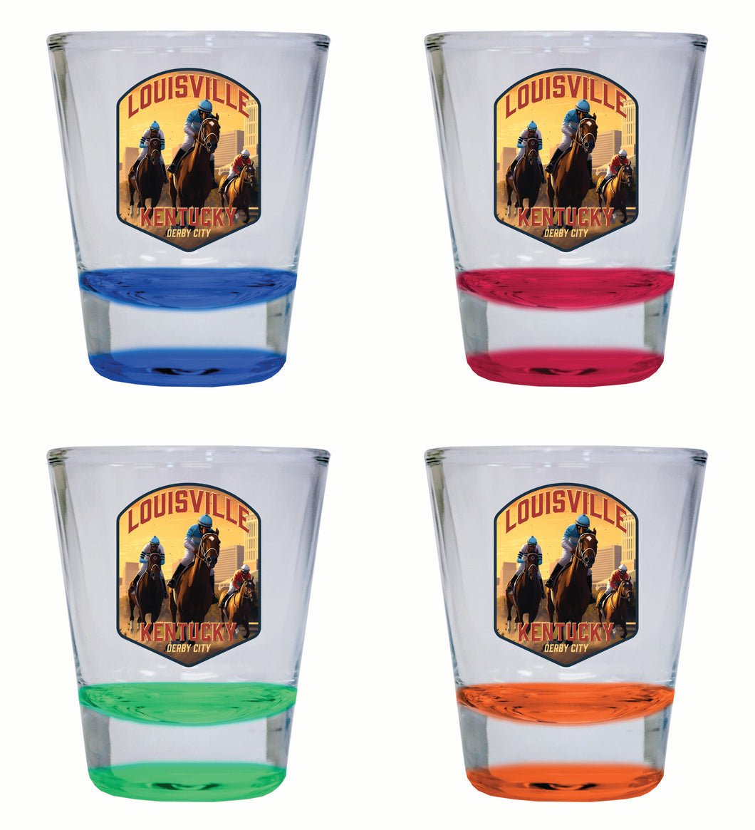 Louisville Kentucky Derby City Design Souvenir 2 Ounce Shot Glass Round 4-Pack Multicolor 