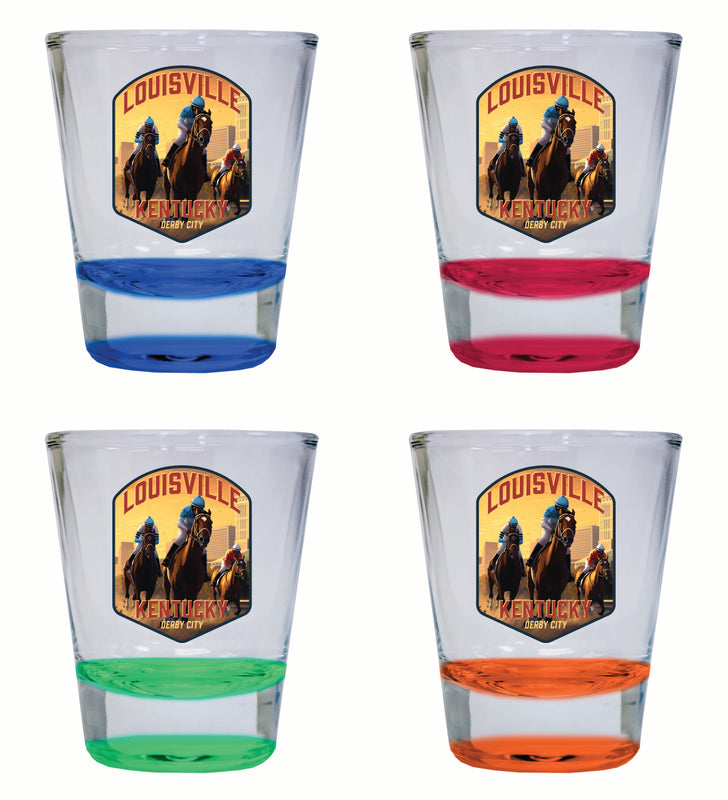 Louisville Kentucky Derby City Design Souvenir 2 Ounce Shot Glass Round 4-Pack Multicolor 