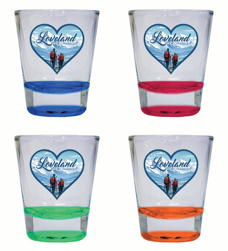 Loveland Colorado Ski Love Design Souvenir 2 Ounce Shot Glass Round 4-Pack Multicolor 