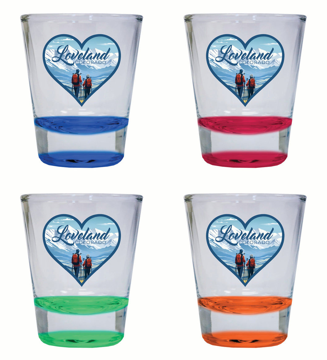 Loveland Colorado Ski Love Design Souvenir 2 Ounce Shot Glass Round 4-Pack Multicolor 