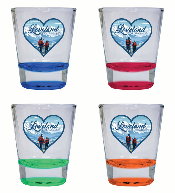 Loveland Colorado Ski Love Design Souvenir 2 Ounce Shot Glass Round 4-Pack Multicolor 