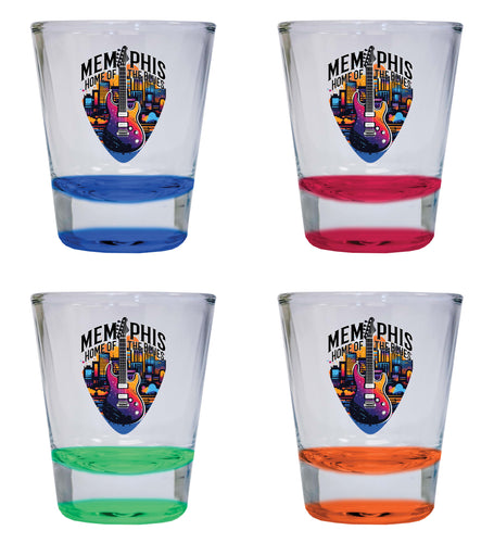 Memphis Tennessee Design B Souvenir 2 Ounce Shot Glass Round 4-Pack Multicolor