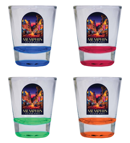 Memphis Tennessee Design C Souvenir 2 Ounce Shot Glass Round 4-Pack Multicolor