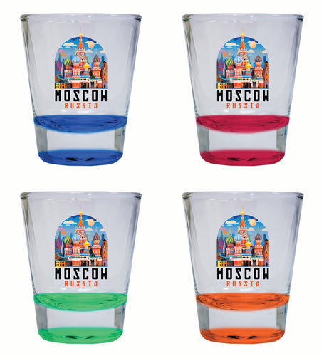 Moscow Russia Saint Basil's Cathedral Illustration Design Souvenir 2 Ounce Shot Glass Round 4-Pack Multicolor 