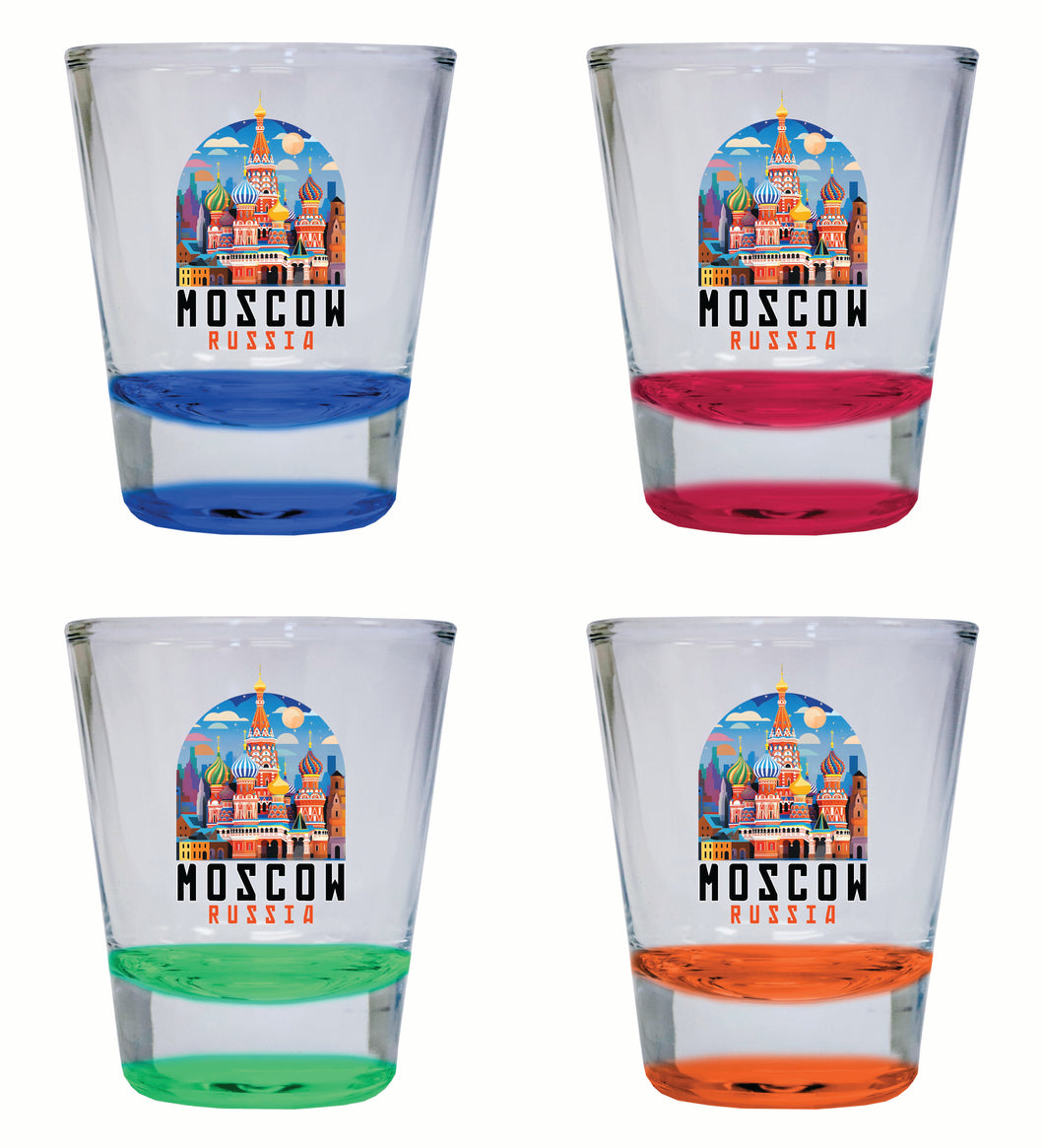Moscow Russia Saint Basil's Cathedral Illustration Design Souvenir 2 Ounce Shot Glass Round 4-Pack Multicolor 