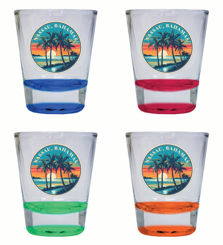 Nassau the Bahamas Design D Souvenir 2 Ounce Shot Glass Round 4-Pack Multicolor 