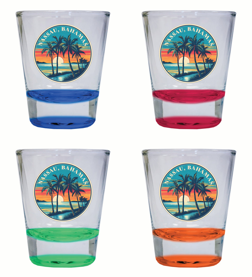 Nassau the Bahamas Design D Souvenir 2 Ounce Shot Glass Round 4-Pack Multicolor 