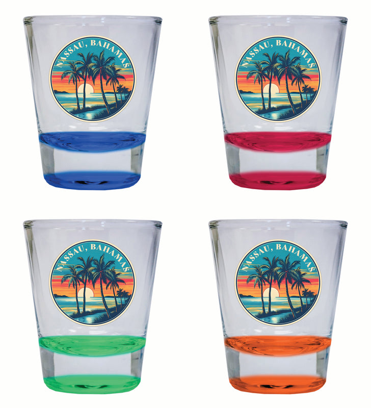 Nassau the Bahamas Design D Souvenir 2 Ounce Shot Glass Round 4-Pack Multicolor 