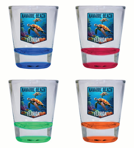 Navarre Beach Florida Underwater Turtle Design Souvenir 2 Ounce Shot Glass Round 4-Pack Multicolor 