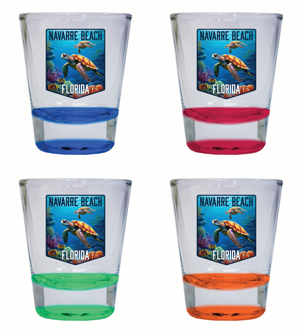 Navarre Beach Florida Underwater Turtle Design Souvenir 2 Ounce Shot Glass Round 4-Pack Multicolor 