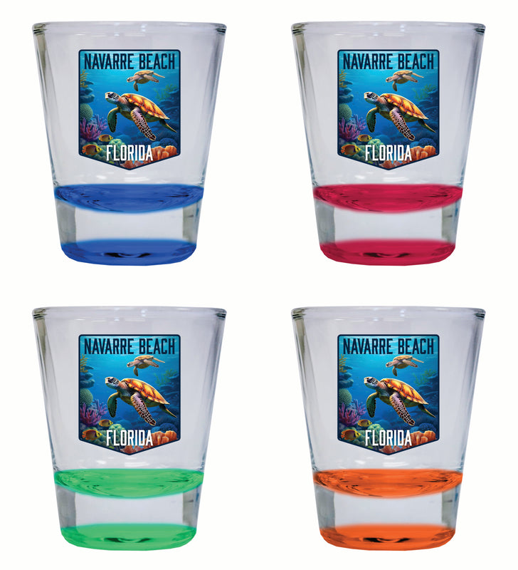 Navarre Beach Florida Underwater Turtle Design Souvenir 2 Ounce Shot Glass Round 4-Pack Multicolor 